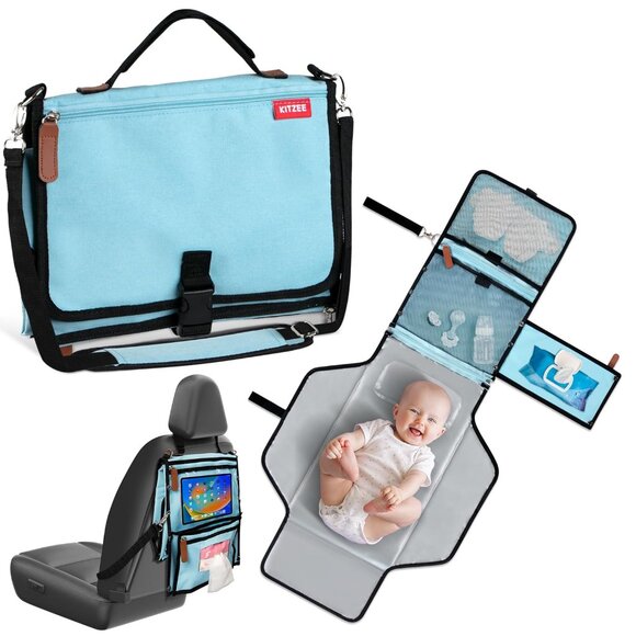 KITZEE Portable Changing Pad with Large Storage for Baby - Light Blue - Picture 3 of 11